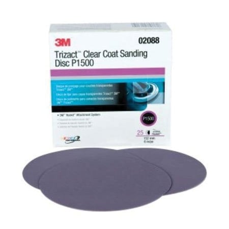 3M 3M Trizact Hookit Clear Coat Sanding Disc, 02088, P1500, 6 in5, 25PK 7100041245